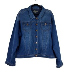 Revolt Denim Jacket Women's Plus Size‎ 26/28W Stretch Button-Up Classic Blue